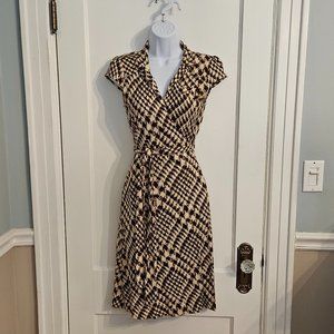 DVF Griffith Silk Colony Club Wrap Dress Brown & Cream